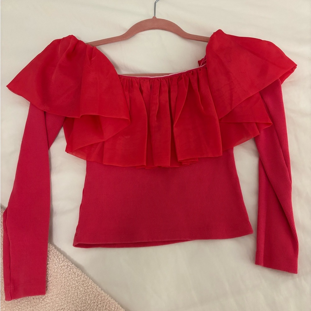 Anthropologie Pink ruffle top